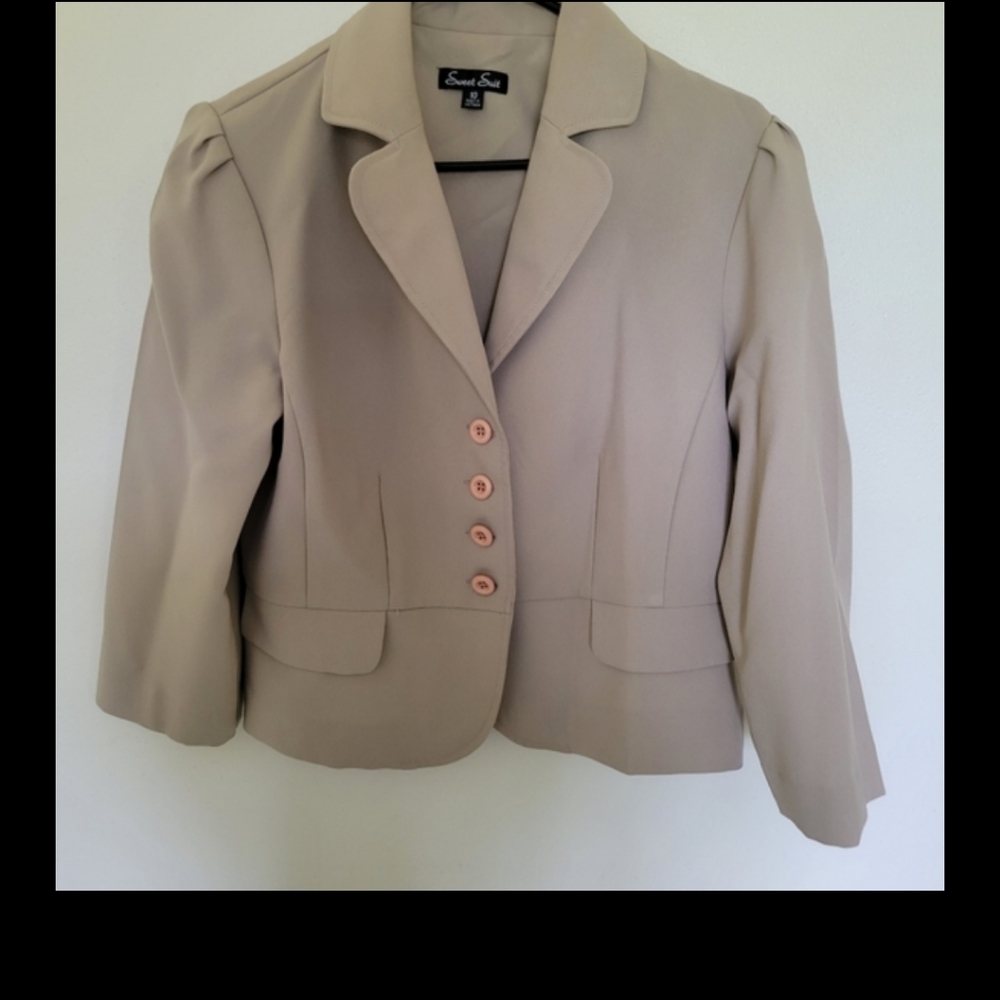 Beige career skirt set, size 10, polyester blend
